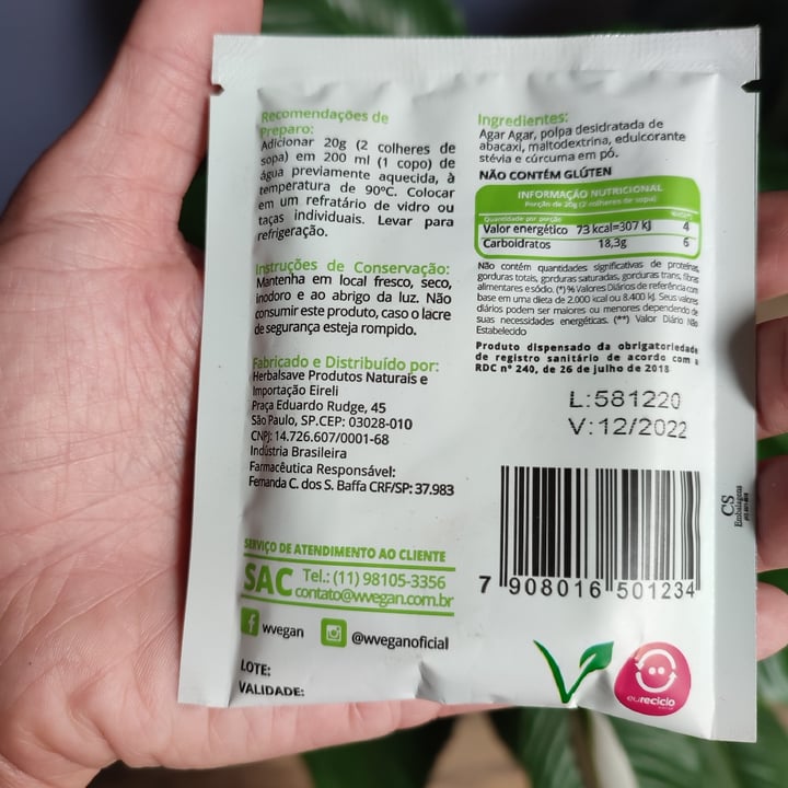 photo of Wvegan Gelatina Vegan (20g) - abacaxi shared by @vanessaluchetti on  04 Dec 2022 - review