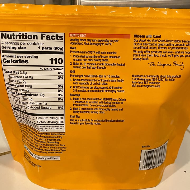 review photo of Wegmans Don't Be A Chicken Meatless Chicken Style Breasts shared by @juquintero on 05 Jan 2022 - review