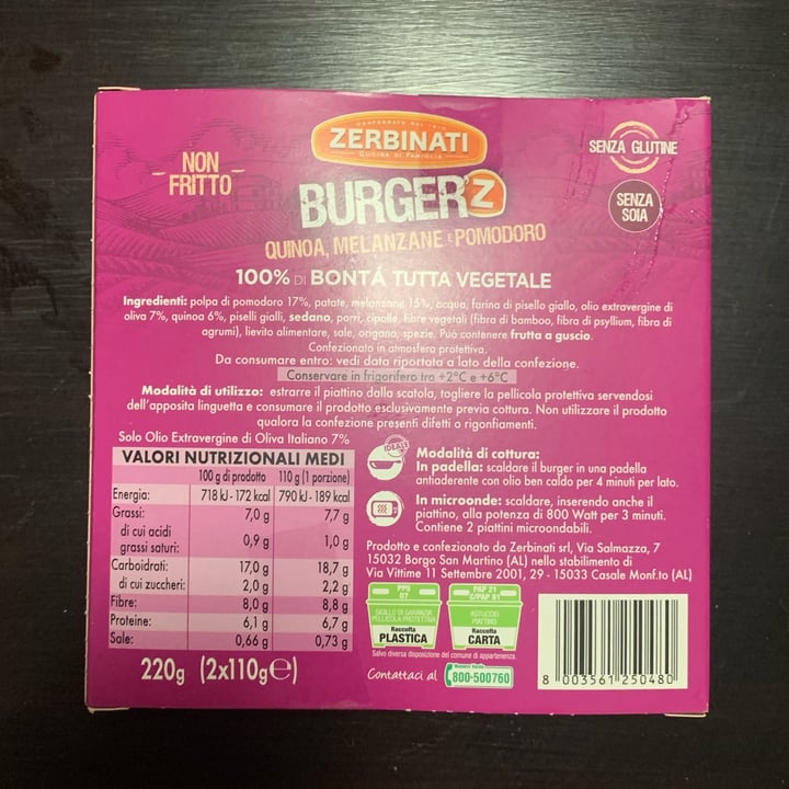 review photo of Zerbinati Burger Quinoa, Melanzane e Pomodoro shared by @maelstrom on 09 Jan 2022 - review