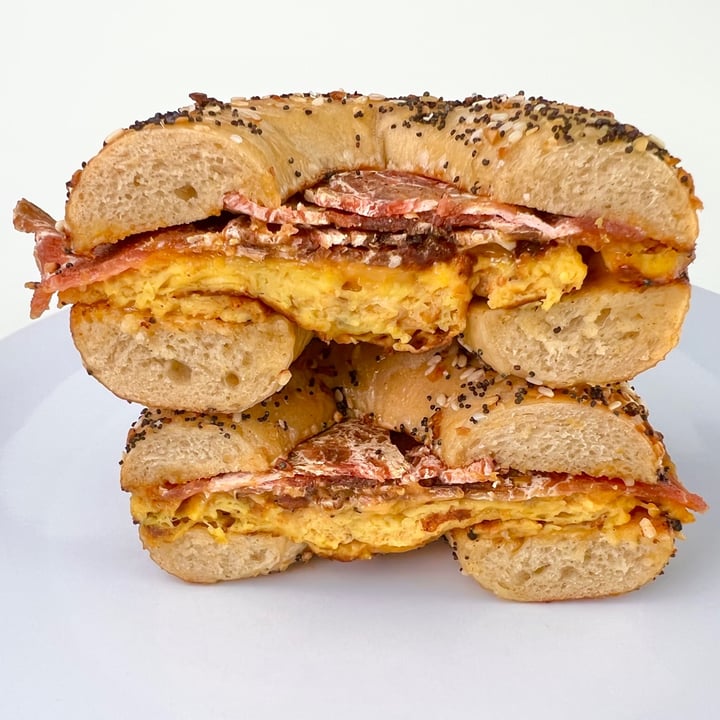 photo of Ben & Esther’s Vegan Delicatessen Bacon, Egg, & Cheese Bagel Sandwich shared by @pdxveg on  26 Mar 2022 - review