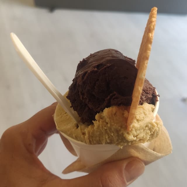 菜肴“Gelato Pistacchio e Cioccolato Gianduia”的照片