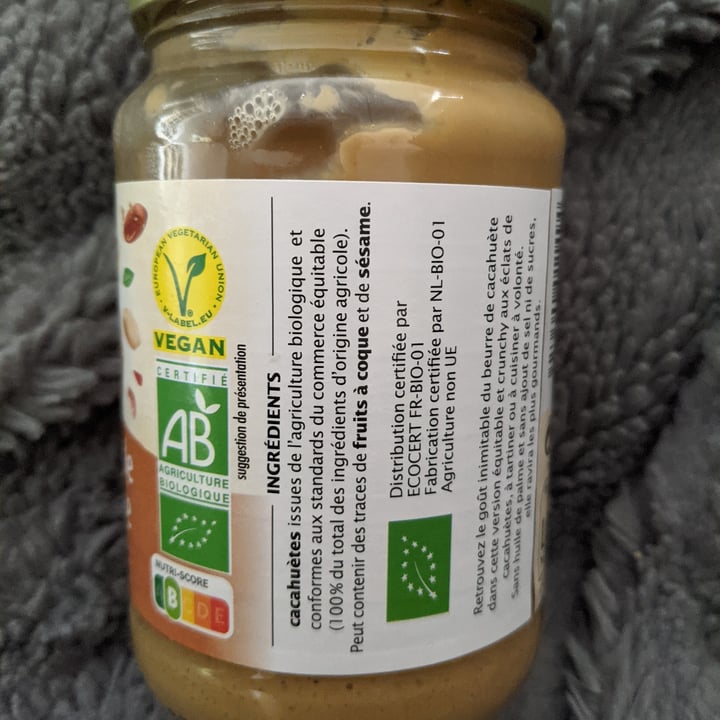 Beurre de cacahuètes bio crunchy issu du Commerce équitable