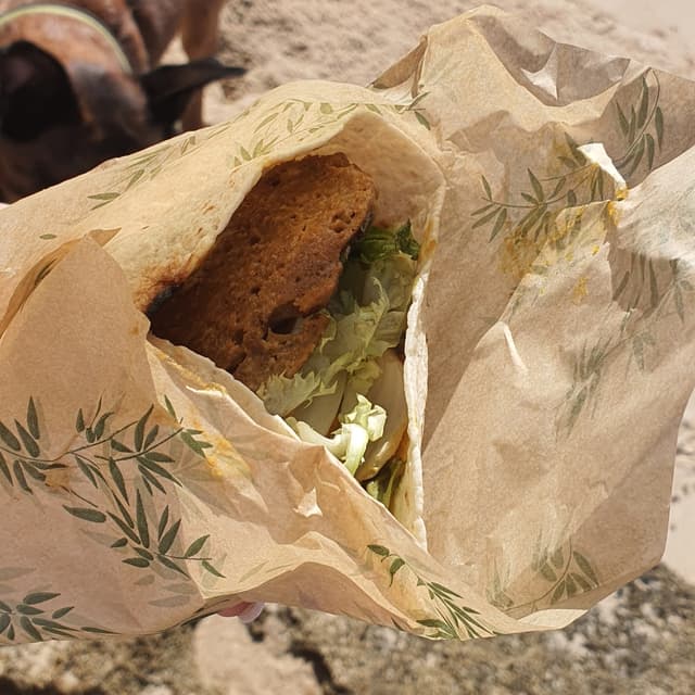 Photo of the dish “Burrito de seitán y salsa de cacahuetes”