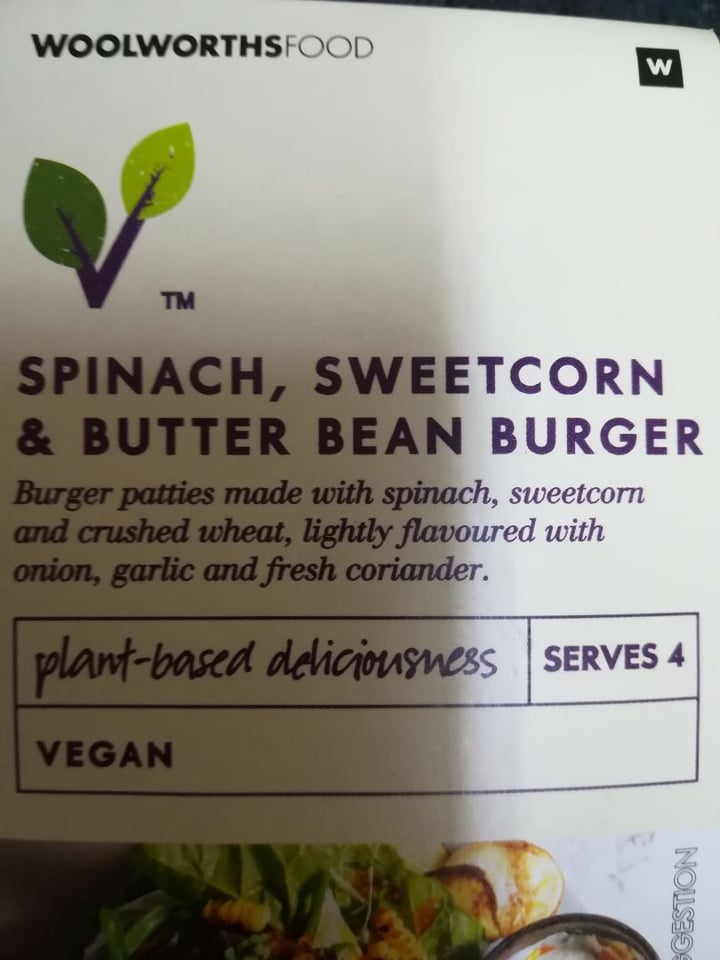 photo of Woolworths Food Spinach, Sweetcorn & Butter Bean Burger shared by @jehpam on  24 Dec 2019 - review