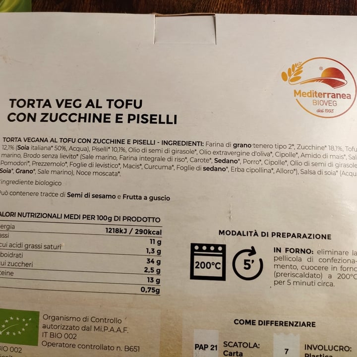 photo of Mediterranea BioVeg Torta Veg Al Tofu Con Zucchine E Piselli shared by @irene80 on  29 Aug 2022 - review