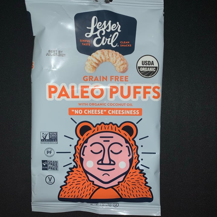 photo of Lesser Evil Snacks Paleo Puffs “No Cheese” Cheesiness shared by @jcaouettejr on  28 Jan 2021 - review