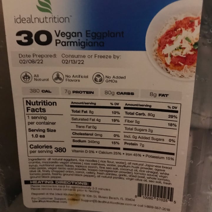 review photo of Ideal Nutrition Vegan eggplant parmigiana shared by @veganlibrarian on 15 Feb 2022 - review