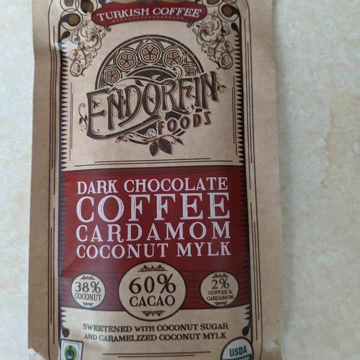 photo of Endorfin foods Dark Chocolate Coffee, Cardamom, Coconut Mylk shared by @rebabx on  02 May 2020 - review