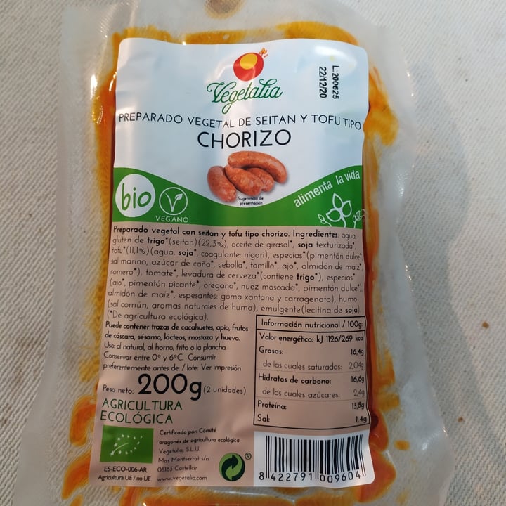 photo of Vegetalia Chorizo de setián y tofu shared by @javi74 on  28 Nov 2020 - review