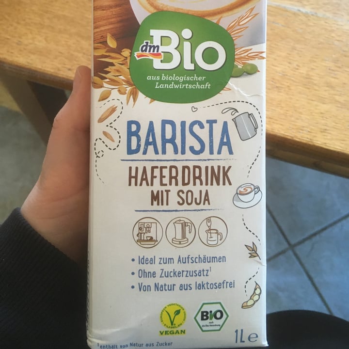 photo of dmBio Barista Haferdrink mit Soja shared by @janeschmitt1 on  25 May 2020 - review