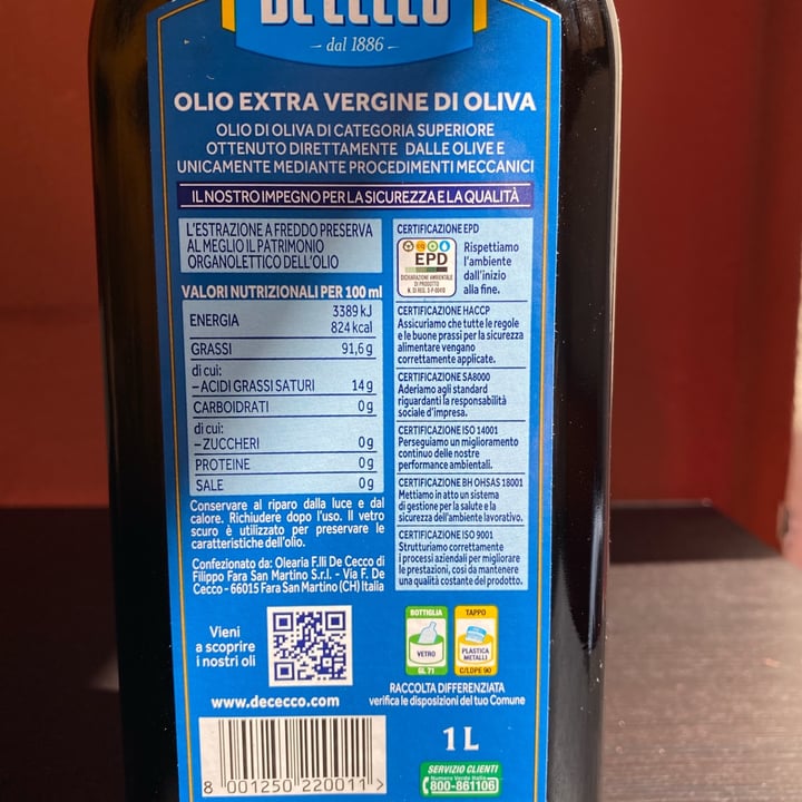 photo of De cecco Olio extravergine di oliva Classico shared by @luceperte13 on  19 May 2022 - review