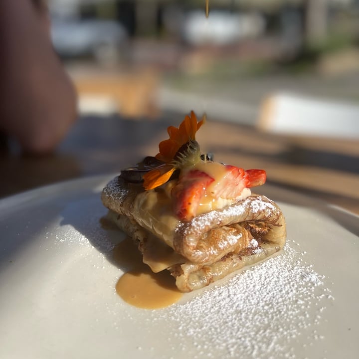 photo of The Holy Spirit Vodka Bar and Restaurant Pancakes with chocolate cream, fried banana and miso caramel shared by @veganguidejhb on  03 Jan 2023 - review