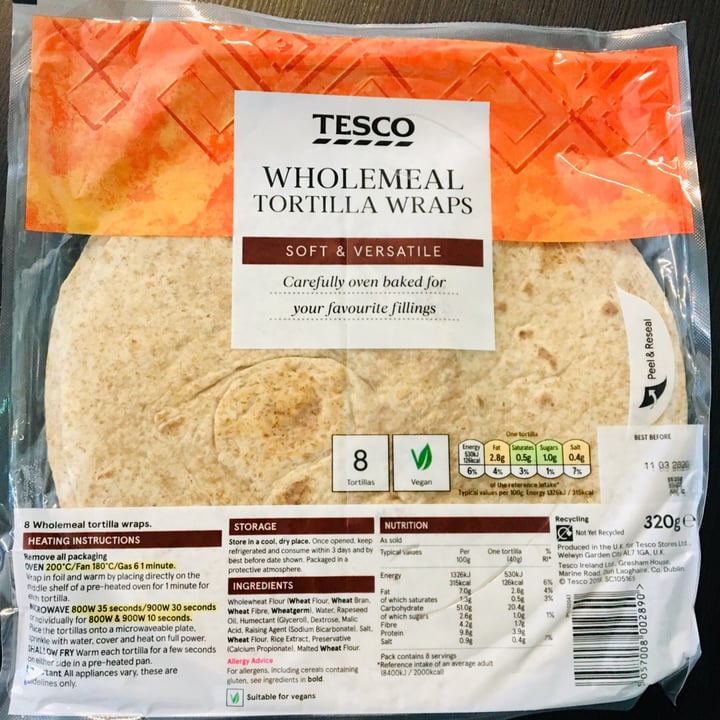 photo of Tesco Wholemeal Tortilla Wraps shared by @herbimetal on  26 Nov 2019 - review