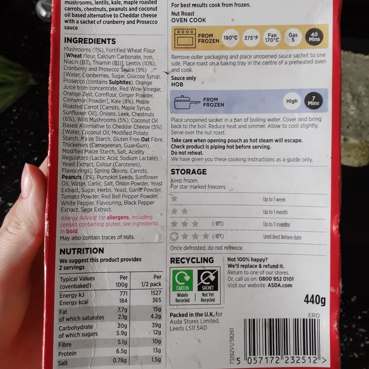 photo of ASDA Asda Mushroom & Lentil Nut Roast shared by @tillymjo on  07 Nov 2020 - review