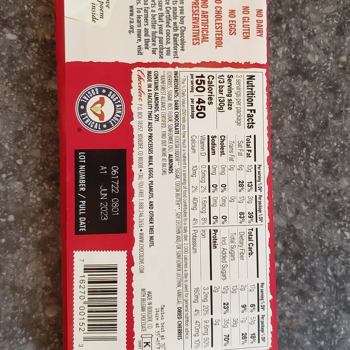 photo of Chocolove Cherries & Almonds in Dark Chocolate shared by @vegangigi4ever on  22 Sep 2022 - review
