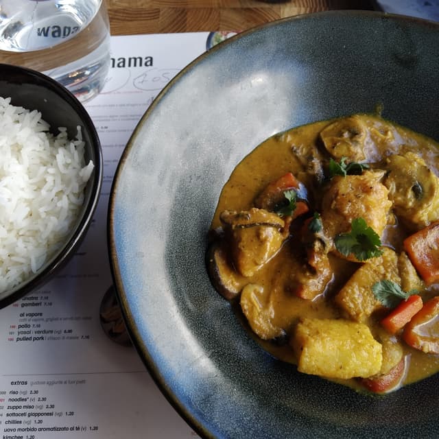 Foto del piatto “curry di tofu e verdure con riso”