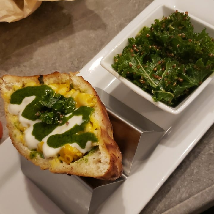 photo of The Vegetable Hunter- Vegan/ Vegetarian Cafe & Boutique Brewery Mac and Cheese Pesto Pita shared by @amandalanphear on  08 Jan 2021 - review
