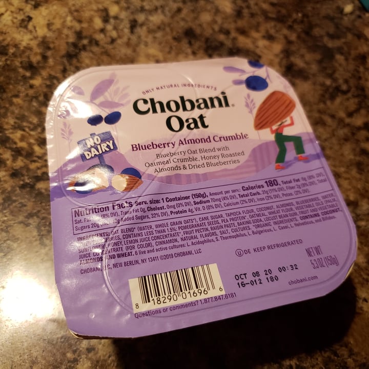 photo of Chobani Oat-Based Blueberry Almond Crumble Yogurt shared by @akashajones on  01 Sep 2020 - review