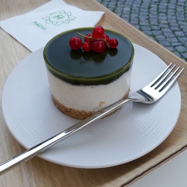 Photo of the dish “Macha Vegan Cheesecake”