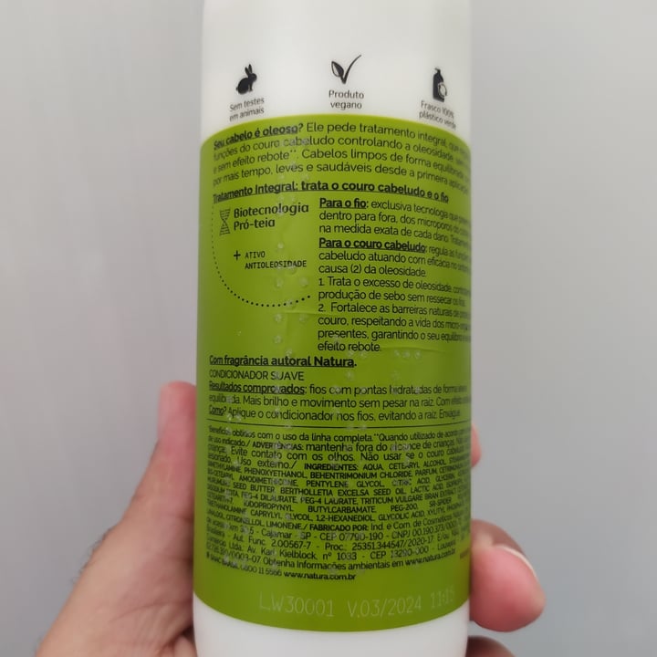 review photo of Natura Condicionador Para Cabelos Oleosos shared by @hebertmoraes on 03 May 2022 - review