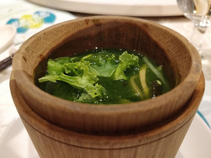 photo of LingZhi Vegetarian - Liat Towers Braised Organic Kale Broth served in Bamboo Cup shared by @mikebroadhead on  29 Jul 2019 - review