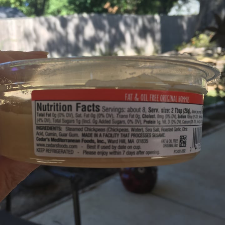 photo of Cedar's Foods Fat and Oil Free OG Hummus shared by @thedarktower on  01 Oct 2022 - review
