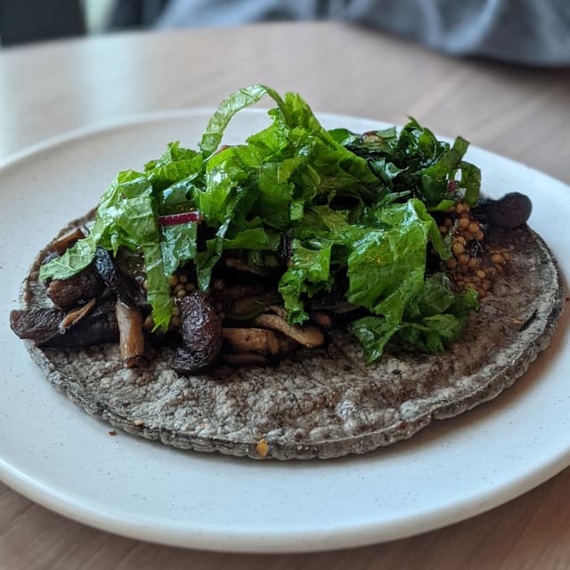 菜肴“Grilled Mushroom Native Heirloom Corn Taco”的照片