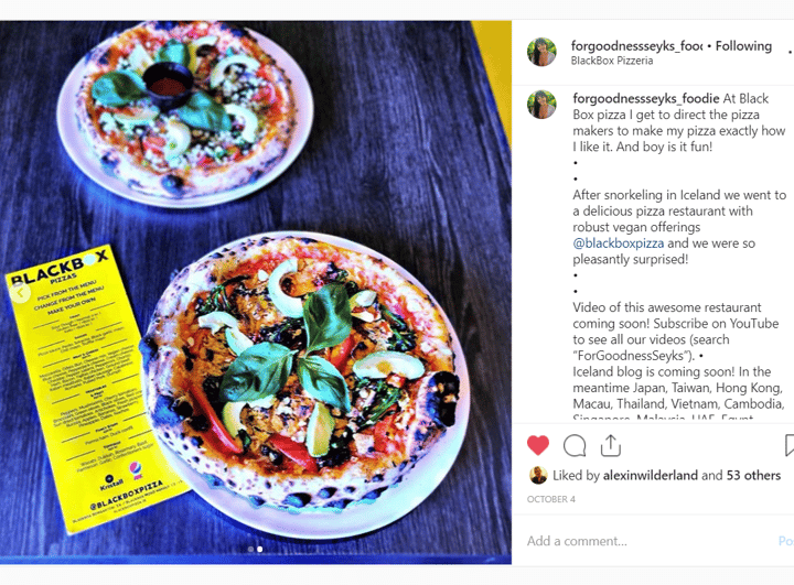 review photo of Blackbox Pizzeria Vegan Pizza shared by @forgoodnessseyks on 31 Oct 2019 - review