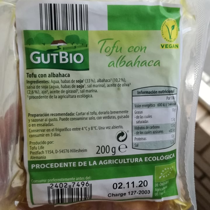 photo of GutBio Tofu con Albahaca shared by @vegan-vegan on  17 Jun 2020 - review