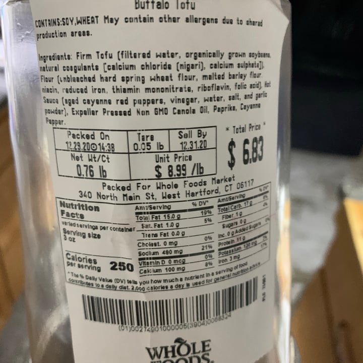 photo of Whole Foods Market Vegan Buffalo Tofu shared by @bernie17 on  01 Jan 2021 - review