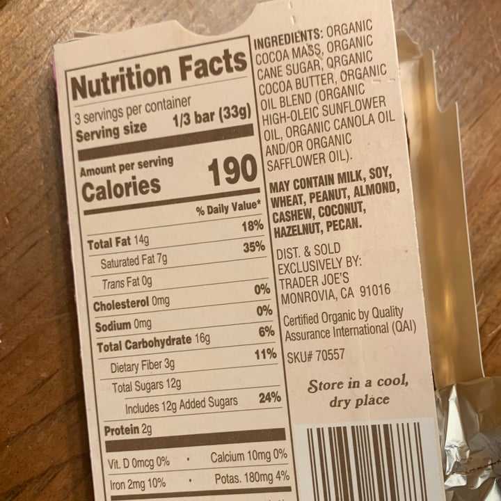 Trader Joe's Organic Dark Chocolate Truffle Bar Review abillion