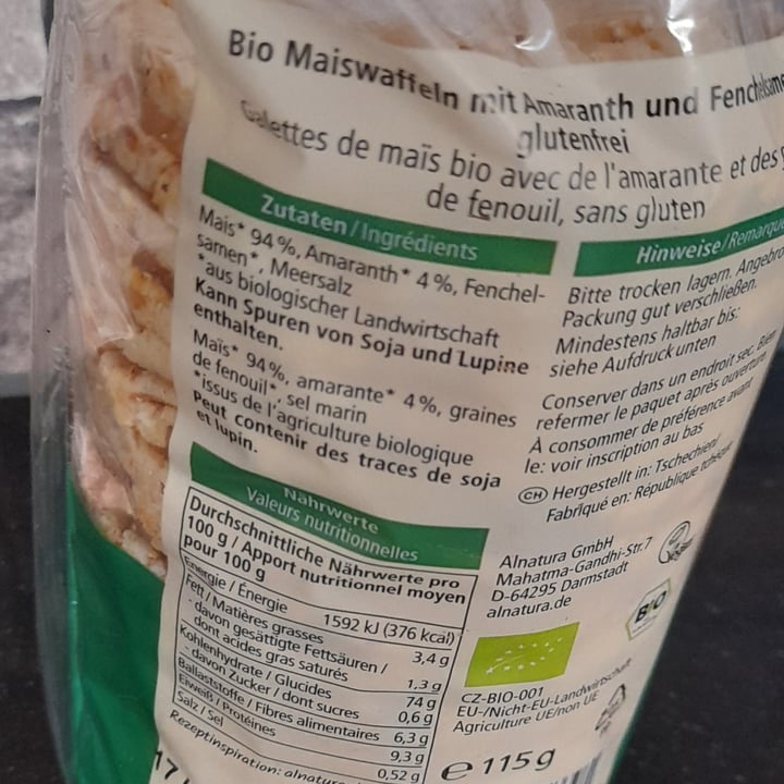 review photo of Alnatura Mais Amaranth Fenchelsamen Waffeln shared by @sbirurossa on 10 Jul 2022 - review