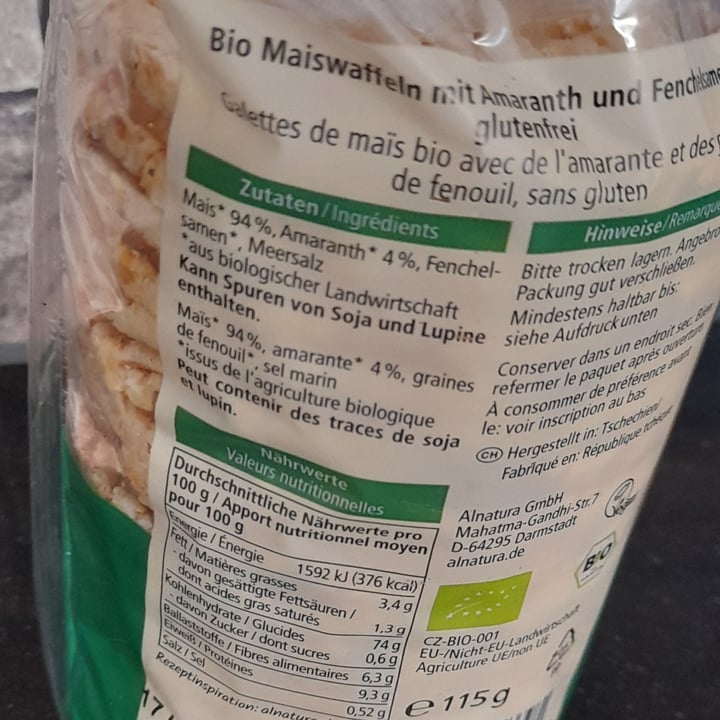 photo of Alnatura Mais Amaranth Fenchelsamen Waffeln shared by @sbirurossa on  10 Jul 2022 - review