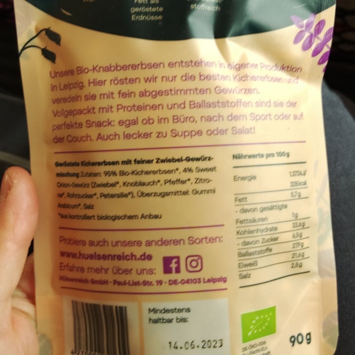photo of Hülsenreich Bio-Knabber Kichererbsen Sweet Onion shared by @saechsine on  09 Jun 2022 - review