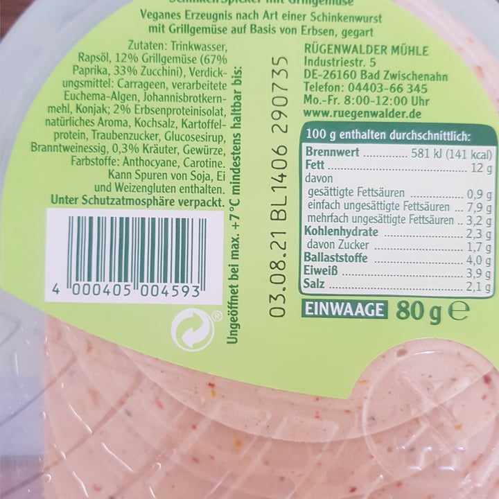 photo of Rügenwalder Mühle Veganer Schinken Spicker mit Grillgemüse shared by @melmey on  17 Jul 2021 - review