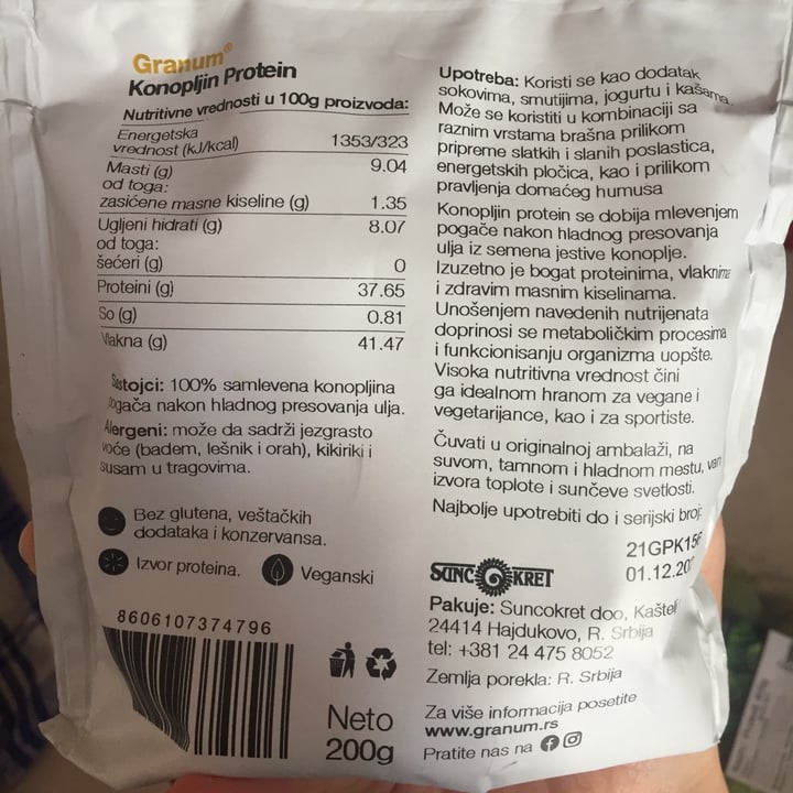 photo of Granum food Hemp Protein / Konopljin Protein shared by @healtycouple on  05 Mar 2022 - review