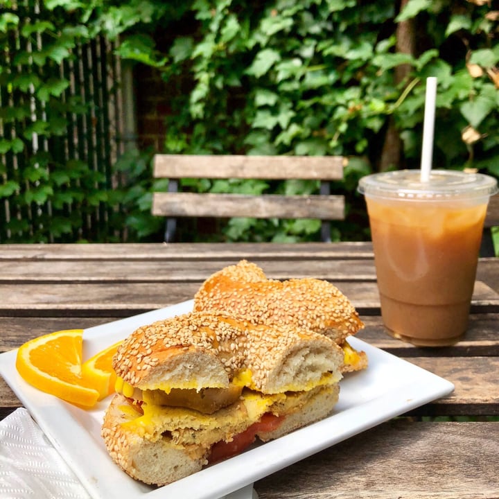 review photo of Soy Cafe Bagel-Wich -A. & a Vanilla Ice Coffee shared by @pepe on 10 Jul 2019 - review