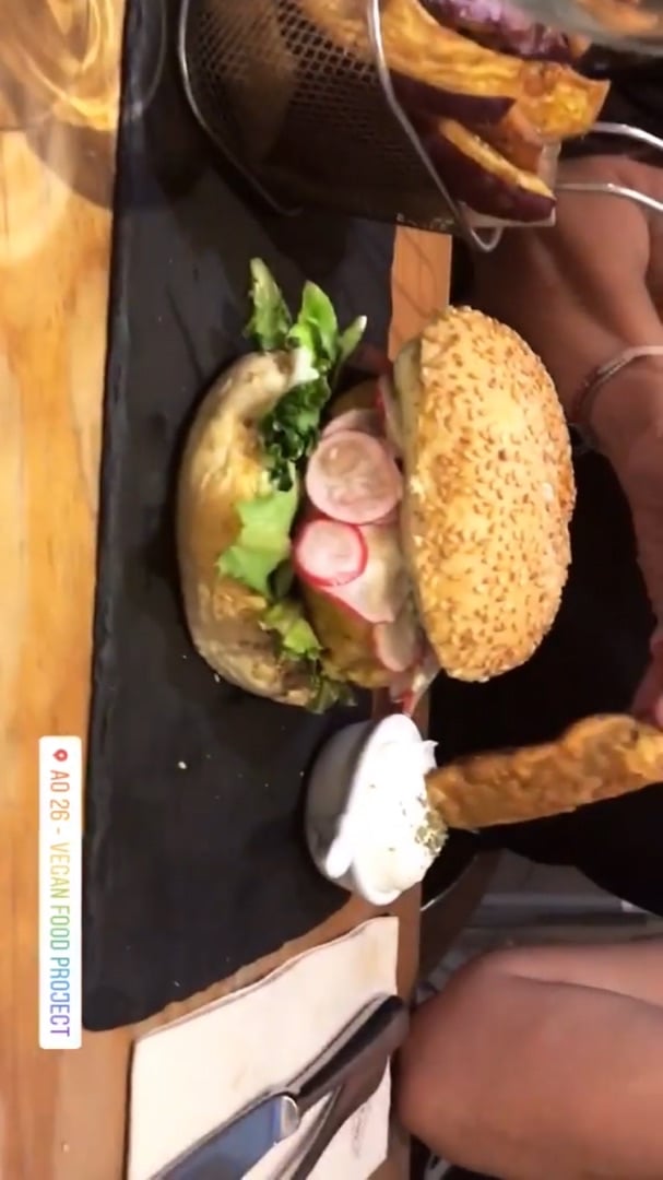photo of Ao 26 - Vegan food project Fried tofu burger and sweet potato fries shared by @vegandumbo on  16 Apr 2020 - review