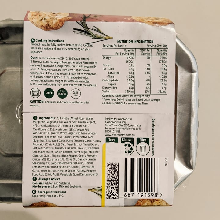review photo of Woolworths (Australia) Cauliflower & Mushroom Wellington shared by @mon19 on 14 Dec 2020 - review