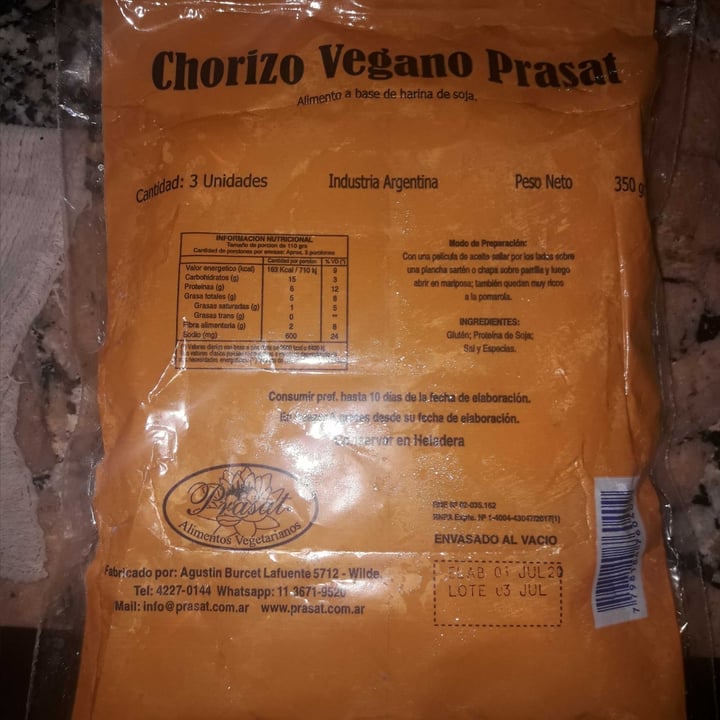 photo of Prasat Chorizo vegano shared by @agusgalvan on  01 Aug 2020 - review