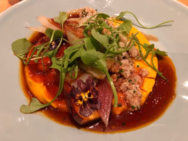 Photo of the dish “Could cous, purée, slow roasted carrot, chard hearts, rich and flavorful jus”
