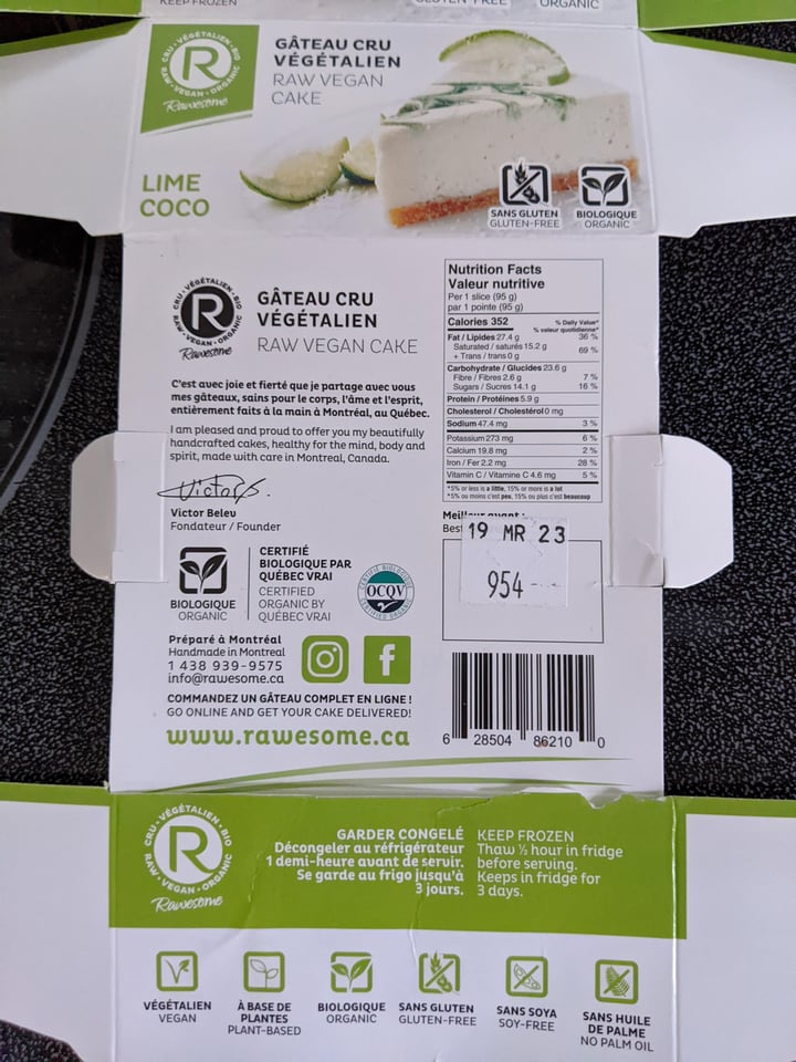 review photo of Rawesome Raw Vegan Cake Lime Coco shared by @lcaro on 27 Aug 2022 - review
