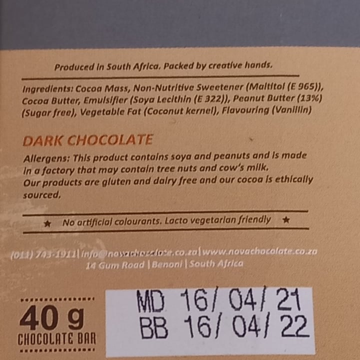 photo of NOVA Dark Chocolate with Smooth Peanut Butter shared by @ronelle on  10 Aug 2021 - review