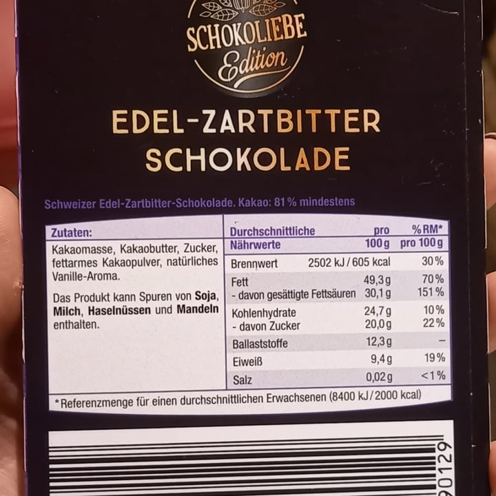 photo of Schokoliebe Schweizer Edel-Zartbitterschokolade 81% Kakao shared by @anameier on  03 Dec 2021 - review