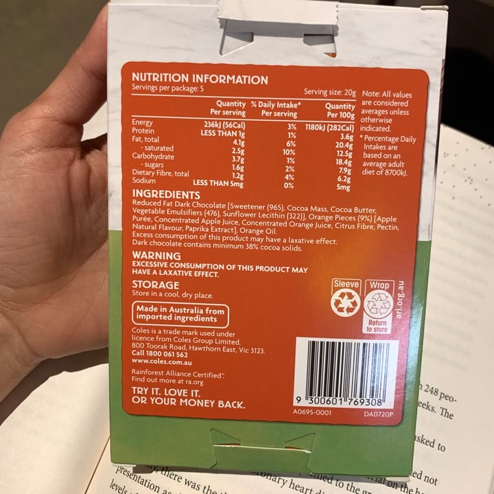 photo of Coles Dark chocolate with orange shared by @cnnna on  27 Jun 2021 - review