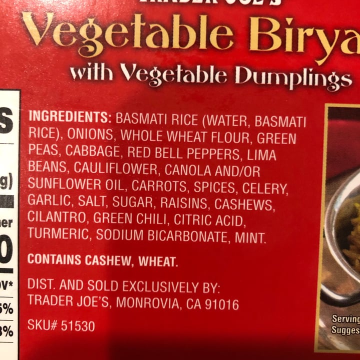 photo of Trader Joe's Vegetable Biryani shared by @mammadogood on  29 Dec 2020 - review