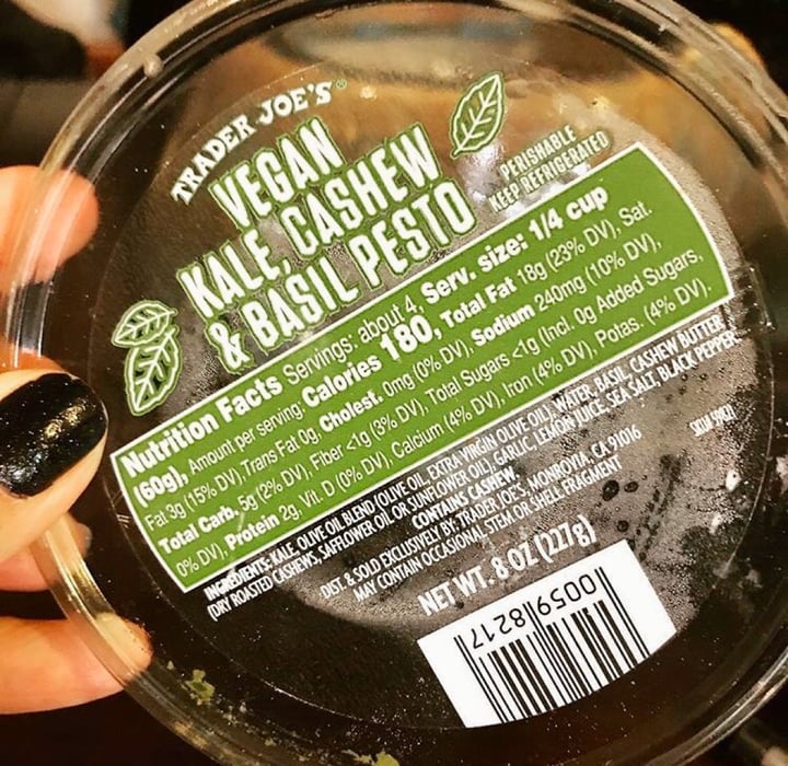 photo of Trader Joe's Vegan Kale, Cashew & Basil Pesto shared by @veganoverforty on  19 Dec 2019 - review