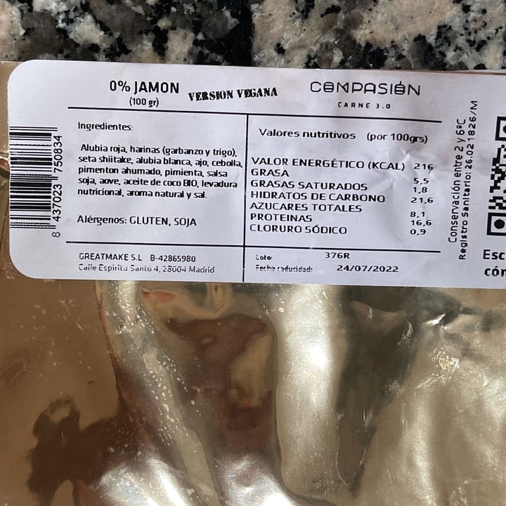 review photo of Compasión carne 3.0 Jamón shared by @gabi1603 on 27 Jun 2022 - review