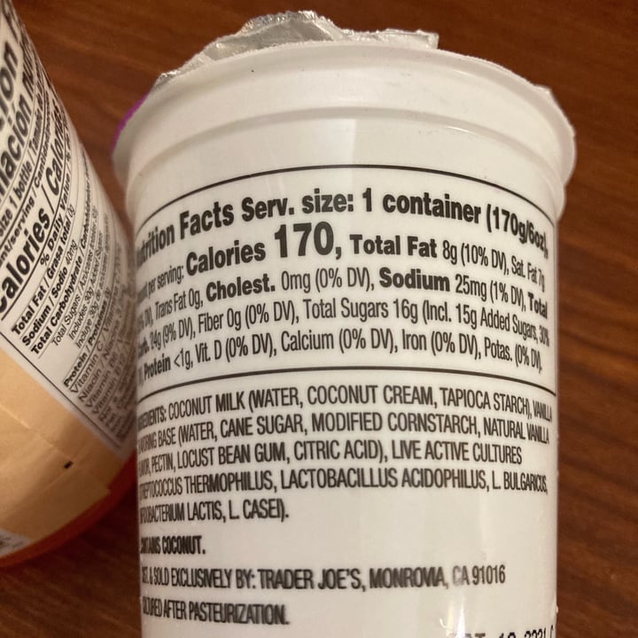 photo of Trader Joe's Cultured Coconut Milk Vanilla shared by @teresahaering on  07 Sep 2021 - review