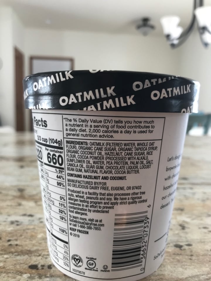photo of So Delicious Dairy Free Chocolate Hazelnut Brownie Oatmilk Frozen Dessert shared by @dianna on  19 Feb 2020 - review